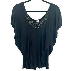 6 Degrees Black Batwing Sleeve Embellished Blouse